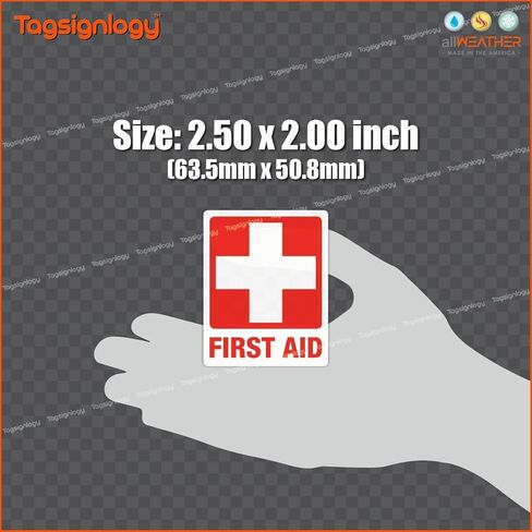 [عاكس] الإسعافات الأولية للأشعة فوق البنفسجية ملصقات الفينيل المقاومة للطقس (6 أجهزة كمبيوتر) (2.50 × 2.00 بوصة) درجة عالية من مهندس الرؤية [ضمان مقاوم للبلاغ لمدة 12 عامًا] علامة سلامة مربع الطبية in Kuwait