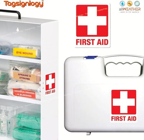 [عاكس] الإسعافات الأولية للأشعة فوق البنفسجية ملصقات الفينيل المقاومة للطقس (6 أجهزة كمبيوتر) (2.50 × 2.00 بوصة) درجة عالية من مهندس الرؤية [ضمان مقاوم للبلاغ لمدة 12 عامًا] علامة سلامة مربع الطبية in Kuwait