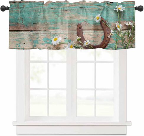 Farmhouse Curtain Valances for Kitchen Windows 54x18 Inch Vintage Daisy Wood Horseshoe Rod Pocket Valance Window Treatments 1 Panel Short Curtains for Bathroom Decor in Saudi Arabia