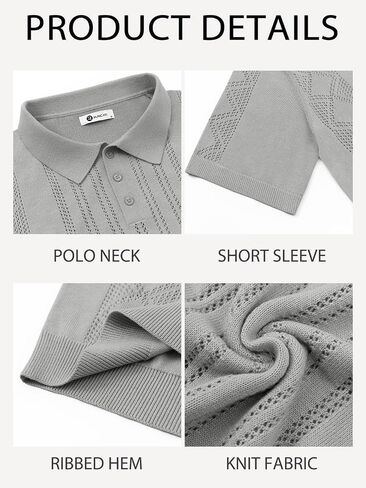 Runcati Mens Knit Polo Shirts Short Sleeve Slim Fit Casual Golf Shirts Hollow Out Cotton Summer Textured Tops in Saudi Arabia