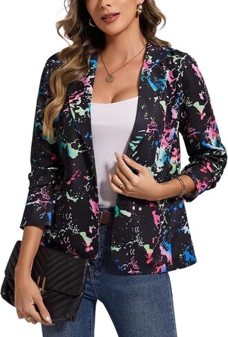 MINTLIMIT Women's Graphic Print Blazer Casual Long Sleeve Notch Lapel Button Open Front Colorful Jacket Blazers with Pockets in Saudi Arabia