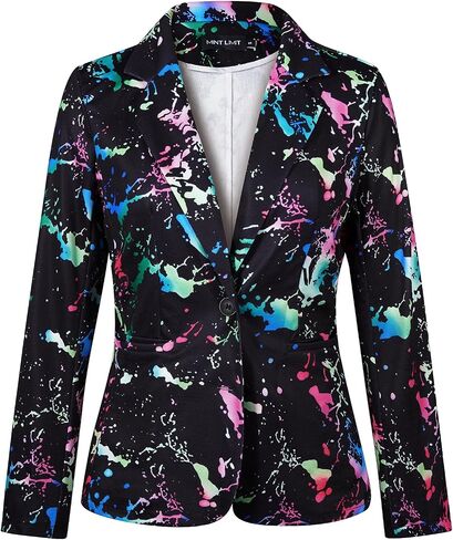 MINTLIMIT Women's Graphic Print Blazer Casual Long Sleeve Notch Lapel Button Open Front Colorful Jacket Blazers with Pockets in Saudi Arabia