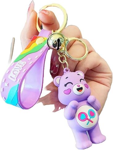 MARALICIA Animal Bears Keychain 3D with Jinggle Bell Silicone, Keyring for Backpack, Handbag, Purse for Boys and Girls (Purple Share Bear) in Saudi Arabia