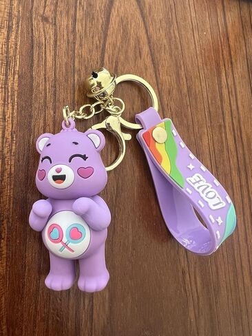 MARALICIA Animal Bears Keychain 3D with Jinggle Bell Silicone, Keyring for Backpack, Handbag, Purse for Boys and Girls (Purple Share Bear) in Saudi Arabia