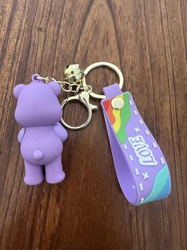 MARALICIA Animal Bears Keychain 3D with Jinggle Bell Silicone, Keyring for Backpack, Handbag, Purse for Boys and Girls (Purple Share Bear) in Saudi Arabia