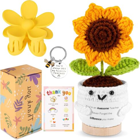 Hoyutoma Teacher Appreciation Gifts Ideas,Handmade Crochet Sunflower Pot Set for Teacher Appreciation Week End of Year Graduation,Thank You Teacher Gifts for Women with Thanks Cards in Saudi Arabia