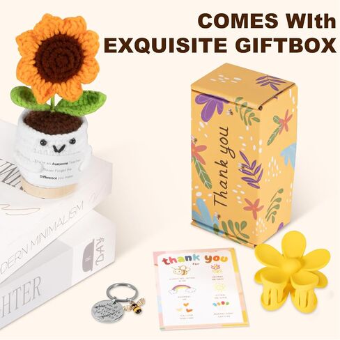 Hoyutoma Teacher Appreciation Gifts Ideas,Handmade Crochet Sunflower Pot Set for Teacher Appreciation Week End of Year Graduation,Thank You Teacher Gifts for Women with Thanks Cards in Saudi Arabia