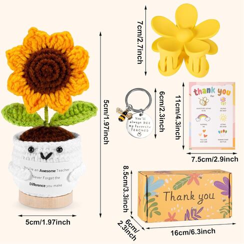 Hoyutoma Teacher Appreciation Gifts Ideas,Handmade Crochet Sunflower Pot Set for Teacher Appreciation Week End of Year Graduation,Thank You Teacher Gifts for Women with Thanks Cards in Saudi Arabia