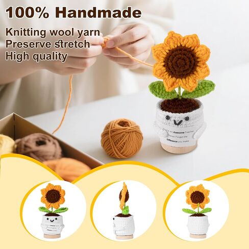 Hoyutoma Teacher Appreciation Gifts Ideas,Handmade Crochet Sunflower Pot Set for Teacher Appreciation Week End of Year Graduation,Thank You Teacher Gifts for Women with Thanks Cards in Saudi Arabia