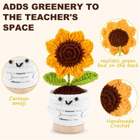 Hoyutoma Teacher Appreciation Gifts Ideas,Handmade Crochet Sunflower Pot Set for Teacher Appreciation Week End of Year Graduation,Thank You Teacher Gifts for Women with Thanks Cards in Saudi Arabia