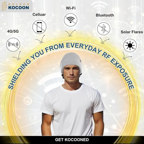 Golden Kocoon® -E-M-F Bamboo Viscose Beanie with EcoShield™ Tech Bamboo Lyocell Faraday Fabric Silver Liner-Adult Size in Black -5 g, Cell Towers,Bluetooth,Smart Meters & WiFi- Golden Cocoon Hat Cap in Saudi Arabia