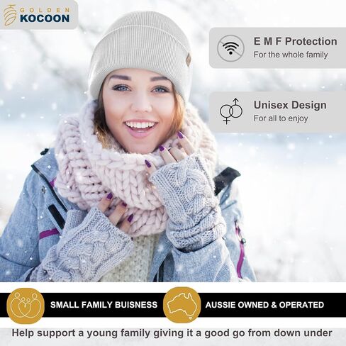 Golden Kocoon® -E-M-F Bamboo Viscose Beanie with EcoShield™ Tech Bamboo Lyocell Faraday Fabric Silver Liner-Adult Size in Black -5 g, Cell Towers,Bluetooth,Smart Meters & WiFi- Golden Cocoon Hat Cap in Saudi Arabia