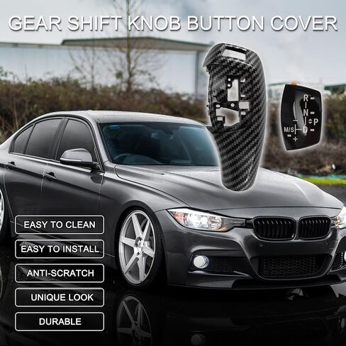 Gear Shift Knob Button Cover for BMW 1'F20 F21/2'F22 F23/3'F30 F31 F34 Sport Version Waterproof Center Console Knob Trim Sticker Carbon Fiber Black Adhesive Backing 1 Set in Saudi Arabia