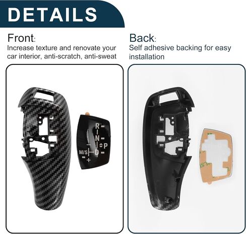 Gear Shift Knob Button Cover for BMW 1'F20 F21/2'F22 F23/3'F30 F31 F34 Sport Version Waterproof Center Console Knob Trim Sticker Carbon Fiber Black Adhesive Backing 1 Set in Saudi Arabia