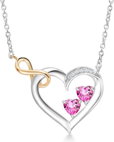 Gem Stone King 925 Sterling Silver and 10K Yellow Gold Pink Mystic Topaz and White Lab Grown Diamond Infinity Heart Pendant Necklace For Women (0.68 Cttw, Heart Shape 4MM, with 18 Inch Chain) in Saudi Arabia