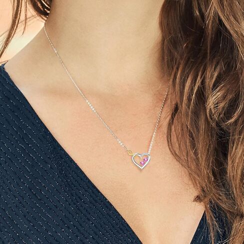 Gem Stone King 925 Sterling Silver and 10K Yellow Gold Pink Mystic Topaz and White Lab Grown Diamond Infinity Heart Pendant Necklace For Women (0.68 Cttw, Heart Shape 4MM, with 18 Inch Chain) in Saudi Arabia