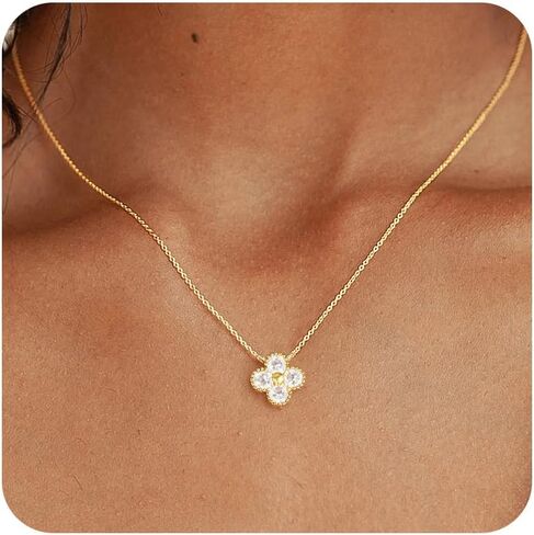 ZOERAY Birthstone Necklace for Women Non Tarnish 14K Gold Plated Four Leaf Clover Necklace Dainty Gold Choker Necklaces for Women Trendy CZ Emerald Pendant Necklace Jewelry Birthday Gifts for Women in Saudi Arabia