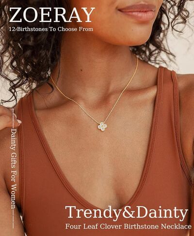 ZOERAY Birthstone Necklace for Women Non Tarnish 14K Gold Plated Four Leaf Clover Necklace Dainty Gold Choker Necklaces for Women Trendy CZ Emerald Pendant Necklace Jewelry Birthday Gifts for Women in Saudi Arabia