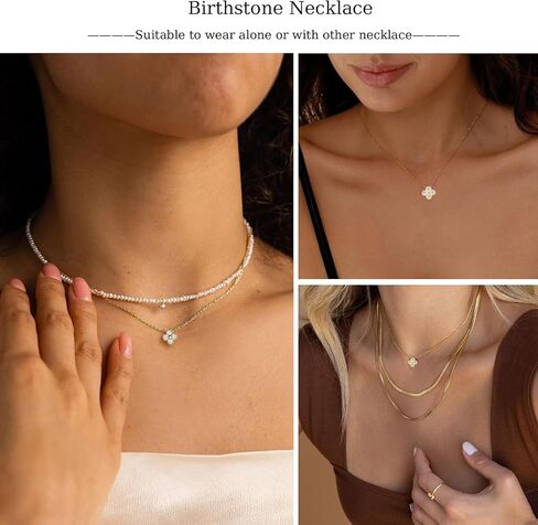 ZOERAY Birthstone Necklace for Women Non Tarnish 14K Gold Plated Four Leaf Clover Necklace Dainty Gold Choker Necklaces for Women Trendy CZ Emerald Pendant Necklace Jewelry Birthday Gifts for Women in Saudi Arabia