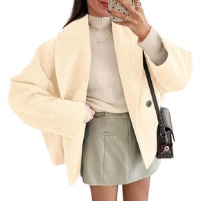 Yousify Womens Cropped Pea Coats Oversized Wool Blend Jackets Lapel Double Breasted Fall Winter Outerwear Outfits in Saudi Arabia