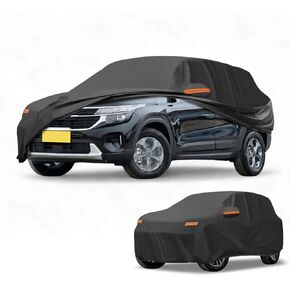 Car Cover Waterproof All Weather Sun Rain Protection Full Exterior Cover for Kia Seltos 190T-PU Black with Left Side Zippers in Kuwait