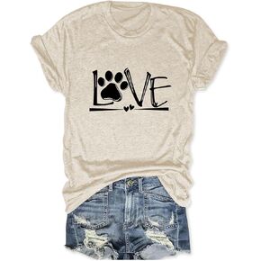 Dog Mom Shirts for Women Letter Love Printed T Shirts Front Heart-Shaped T-Shirt Trendy Crewneck Summer Tops Clothes in Saudi Arabia