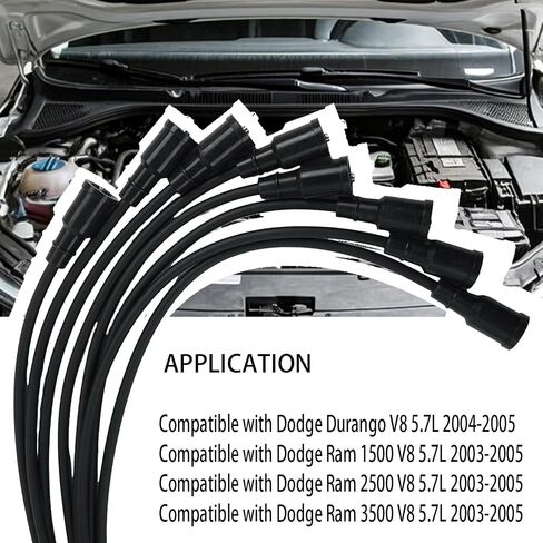 مجموعة أسلاك الإشعال الإشعال الإشعال من 8 6718127 560285789AB متوافقة مع دودج دورانجو 04-05 RAM 1500 2500 3500 03-05 V8 5.7L 7MM in Saudi Arabia