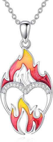 Diamond Fire Flame Necklace for Women 925 Sterling Silver Red Fire Pendant Jewelry Gifts for Mom Wife Girlfriend in Saudi Arabia