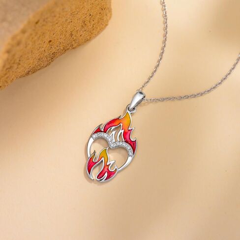 Diamond Fire Flame Necklace for Women 925 Sterling Silver Red Fire Pendant Jewelry Gifts for Mom Wife Girlfriend in Saudi Arabia