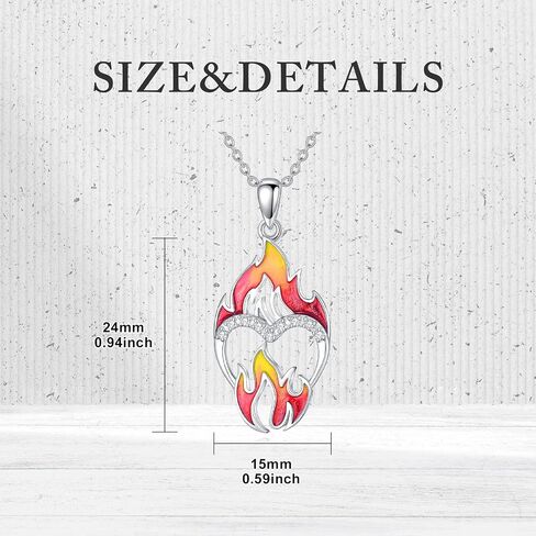 Diamond Fire Flame Necklace for Women 925 Sterling Silver Red Fire Pendant Jewelry Gifts for Mom Wife Girlfriend in Saudi Arabia