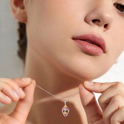 Diamond Fire Flame Necklace for Women 925 Sterling Silver Red Fire Pendant Jewelry Gifts for Mom Wife Girlfriend in Saudi Arabia