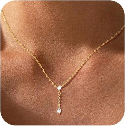 Gold/Silver Necklaces for Women,14K Real Gold/Sterling Silver Plated CZ Necklace Dainty Small Pearl Pendant Necklace Trendy Jewelry Gifts for Women in Kuwait