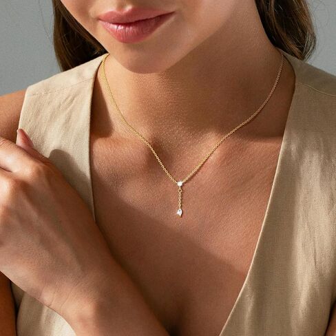 Gold/Silver Necklaces for Women,14K Real Gold/Sterling Silver Plated CZ Necklace Dainty Small Pearl Pendant Necklace Trendy Jewelry Gifts for Women in Kuwait