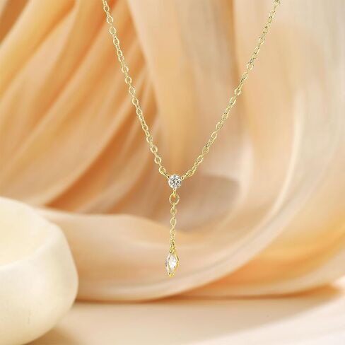 Gold/Silver Necklaces for Women,14K Real Gold/Sterling Silver Plated CZ Necklace Dainty Small Pearl Pendant Necklace Trendy Jewelry Gifts for Women in Kuwait