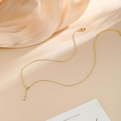 Gold/Silver Necklaces for Women,14K Real Gold/Sterling Silver Plated CZ Necklace Dainty Small Pearl Pendant Necklace Trendy Jewelry Gifts for Women in Kuwait