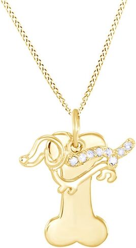 AFFY White Natural Diamond Bone & Dog Pendant Necklace in 14k Gold Over Sterling Silver (0.1 Ct) in Saudi Arabia