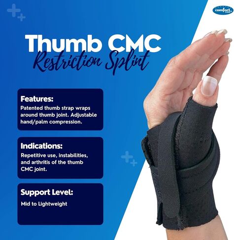 Comfort Cool Thumb CMC Restriction Splint, Provides Direct Support For The Thumb CMC Joint While Allowing Full Finger Function, Left Hand, Large Plus in Kuwait
