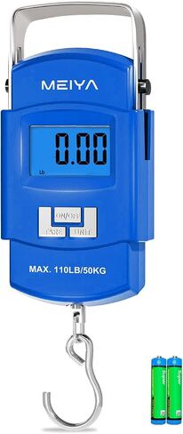مقياس الأسماك Meiya 110 رطل/50 كجم مع شاشة LCD الإضاءة الخلفية ، مقبض محمول ، خطاف من الفولاذ المقاوم للصدأ وبطاريات AAA - معدات صيد موثوقة وهدايا صيد رائعة للرجال in Kuwait