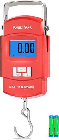 مقياس الأسماك Meiya 110 رطل/50 كجم مع شاشة LCD الإضاءة الخلفية ، مقبض محمول ، خطاف من الفولاذ المقاوم للصدأ وبطاريات AAA - معدات صيد موثوقة وهدايا صيد رائعة للرجال in Kuwait