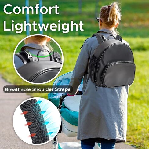 حقيبة ظهر للحفاضات، حقيبة حفاضات صغيرة مع وسادة تغيير الحفاضات، حقائب ظهر للأطفال للأم، حقائب حمل صغيرة للسفر مع جيوب معزولة، أشرطة عربة الأطفال، خفيفة الوزن، أسود in Kuwait