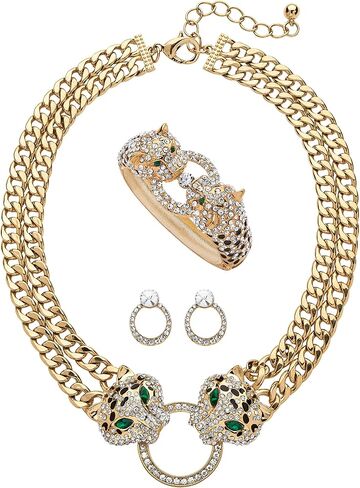 Palmbeach Goldtone Marquise Cut محاكاة الزمرد الأخضر والكريستال ، قلادة من طوق النمر ، سوار الإسورة وتجميع قطب الإسقاط in Saudi Arabia