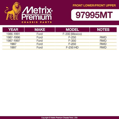 Metrix Premium Chassis Parts-4 PC مجموعة مفصل الكرة الجزء العلوي والأمام العلوي والأمام 86-91 Ford F-200 (المكسيك) ، 87-97 F-250 RWD ، 87-97 F-350 RWD ، استبدال K80027 ، K8432T ، صنع في أوروبا in Saudi Arabia