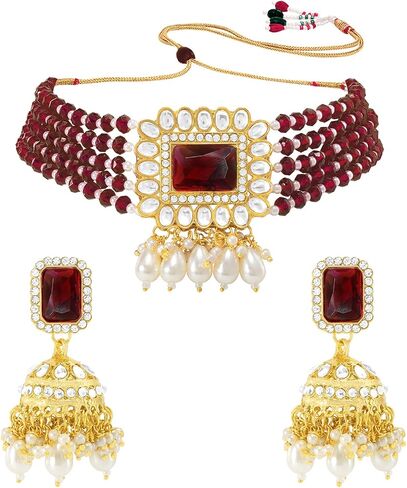 Aheli Traditional Faux Kundan Beaded Maang Tikka Earrings Set Bollywood Ethnic Fashion Jewelry Gift for Women in Saudi Arabia