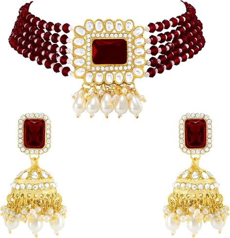 Aheli Traditional Faux Kundan Beaded Maang Tikka Earrings Set Bollywood Ethnic Fashion Jewelry Gift for Women in Saudi Arabia