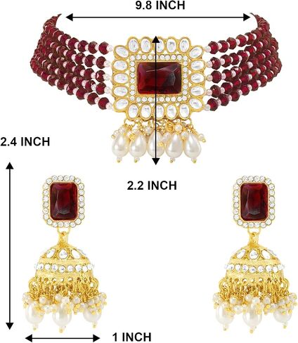 Aheli Traditional Faux Kundan Beaded Maang Tikka Earrings Set Bollywood Ethnic Fashion Jewelry Gift for Women in Saudi Arabia