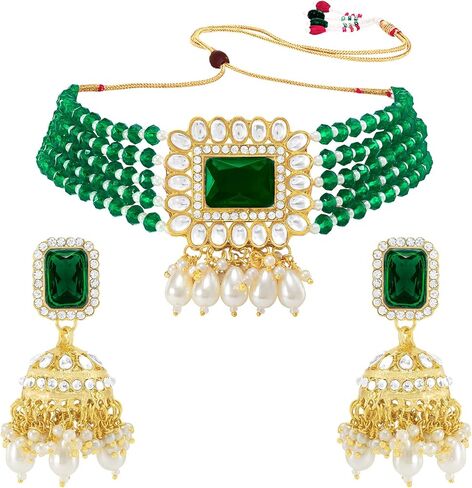 Aheli Traditional Faux Kundan Beaded Maang Tikka Earrings Set Bollywood Ethnic Fashion Jewelry Gift for Women in Saudi Arabia