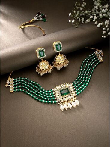 Aheli Traditional Faux Kundan Beaded Maang Tikka Earrings Set Bollywood Ethnic Fashion Jewelry Gift for Women in Saudi Arabia