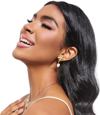 Pearl Gold Pendant Jewelry Bubble Letter Charm gold pendant Necklace Gold Initial Sea Shell Necklaces for Women Starfish Pearl Earrings for Women Trendy Beach Boho 18K Gold Plating Jewelry set A-Z Letter Gold Chain surf in Saudi Arabia