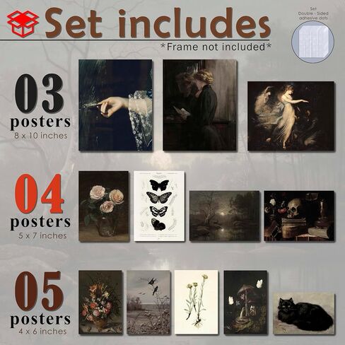 Lanchi95 12 PCS Dark Academia Decor ، Dark Moody Decor Pictures Pictures ، Victorian Gothic Wall Art Prints ، Creepy Goth Plaintage Vintage Fainting for Home Bedroom (غير مؤلف) in Kuwait