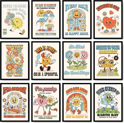 Tatuo 12 PCS Art Prints 70s Pintage Art Poster Cute Evide Evide Poster لملصق Retro لمطبخ غرفة نوم غرفة النوم ، 11.81 × 15.75 بوصة (Retro) in Kuwait